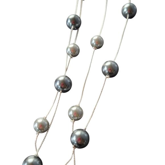 Silver-Tone 36" Multi-Strand Gray Faux Pearl Layered Necklace, Drop Earrings Set - Picture 9 of 14